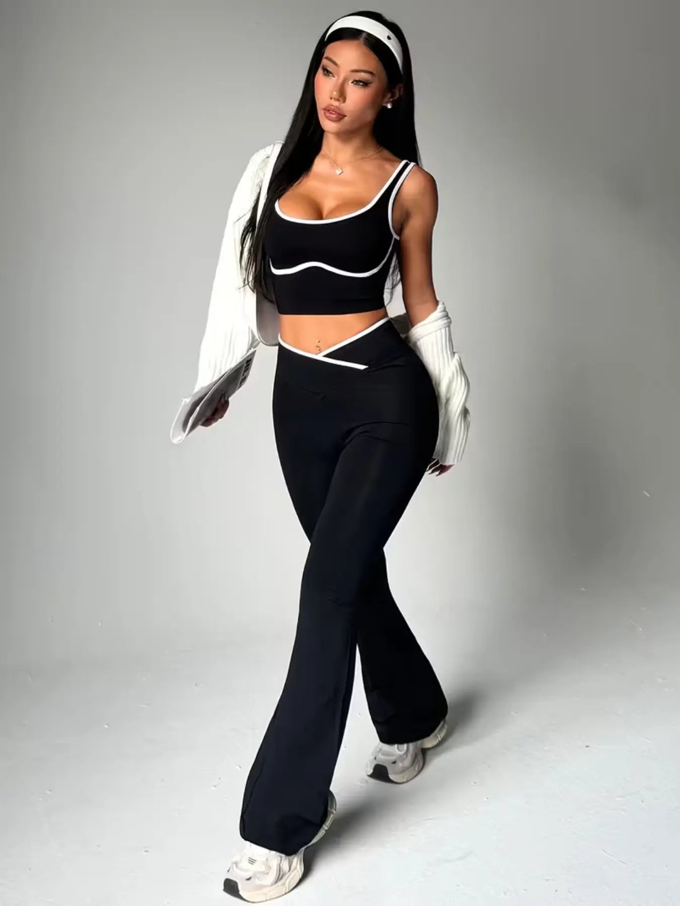 Women'S Seamless Colorblock Tank Top and Bell Bottom Pants Set, High Waisted Butt Lifting Design, Casual Sportswear, Athleisure Wear Set, Workout Set, Yoga Tracksuit Set, Yoga Clothes Set