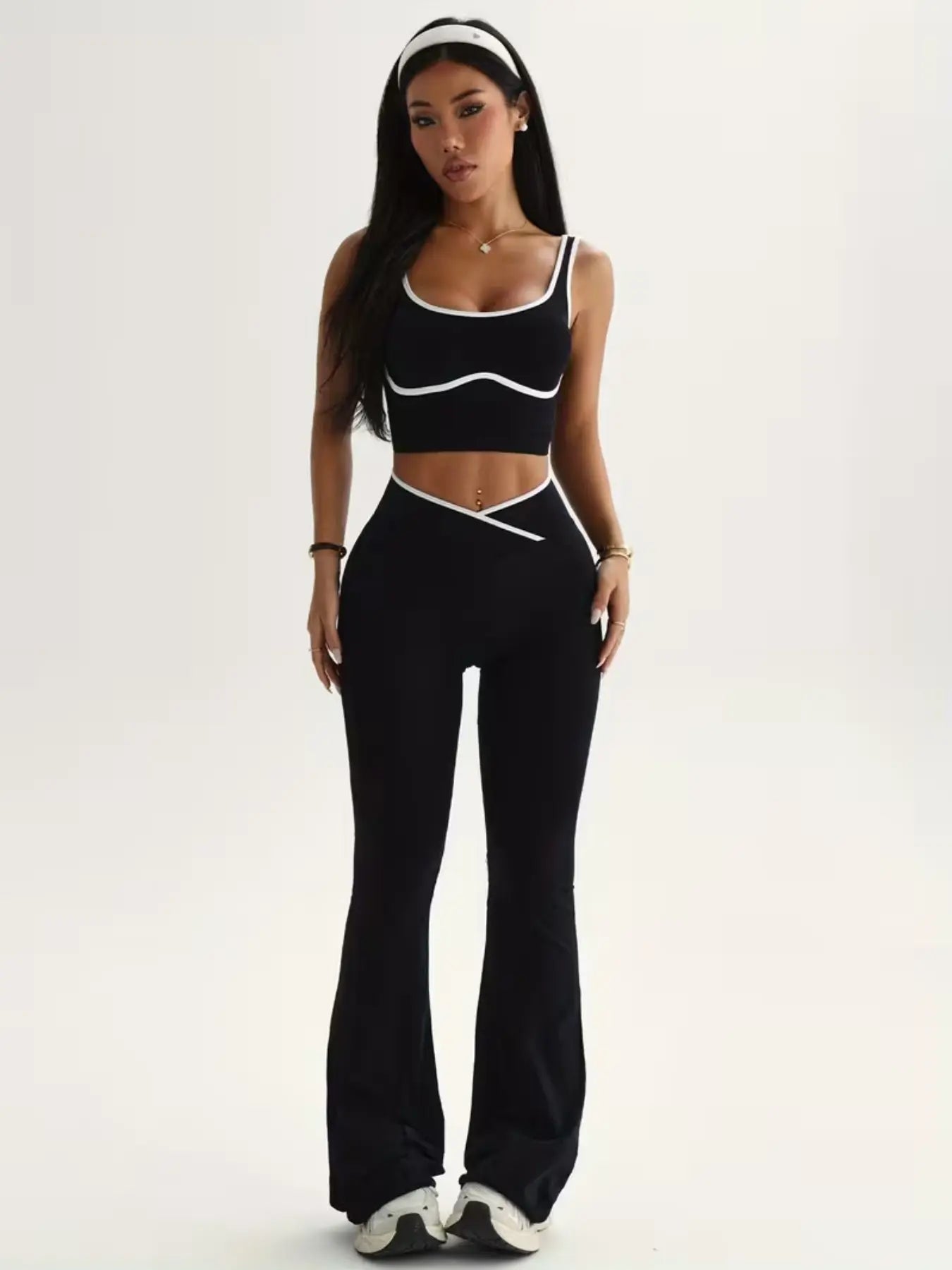 Women'S Seamless Colorblock Tank Top and Bell Bottom Pants Set, High Waisted Butt Lifting Design, Casual Sportswear, Athleisure Wear Set, Workout Set, Yoga Tracksuit Set, Yoga Clothes Set