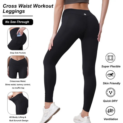 High Waist Stretchable Yoga Pants for Women - Athletic Leggings with Pockets for Yoga, Running, and Outdoor Activities
