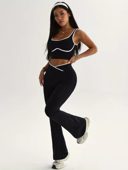 Women'S Seamless Colorblock Tank Top and Bell Bottom Pants Set, High Waisted Butt Lifting Design, Casual Sportswear, Athleisure Wear Set, Workout Set, Yoga Tracksuit Set, Yoga Clothes Set