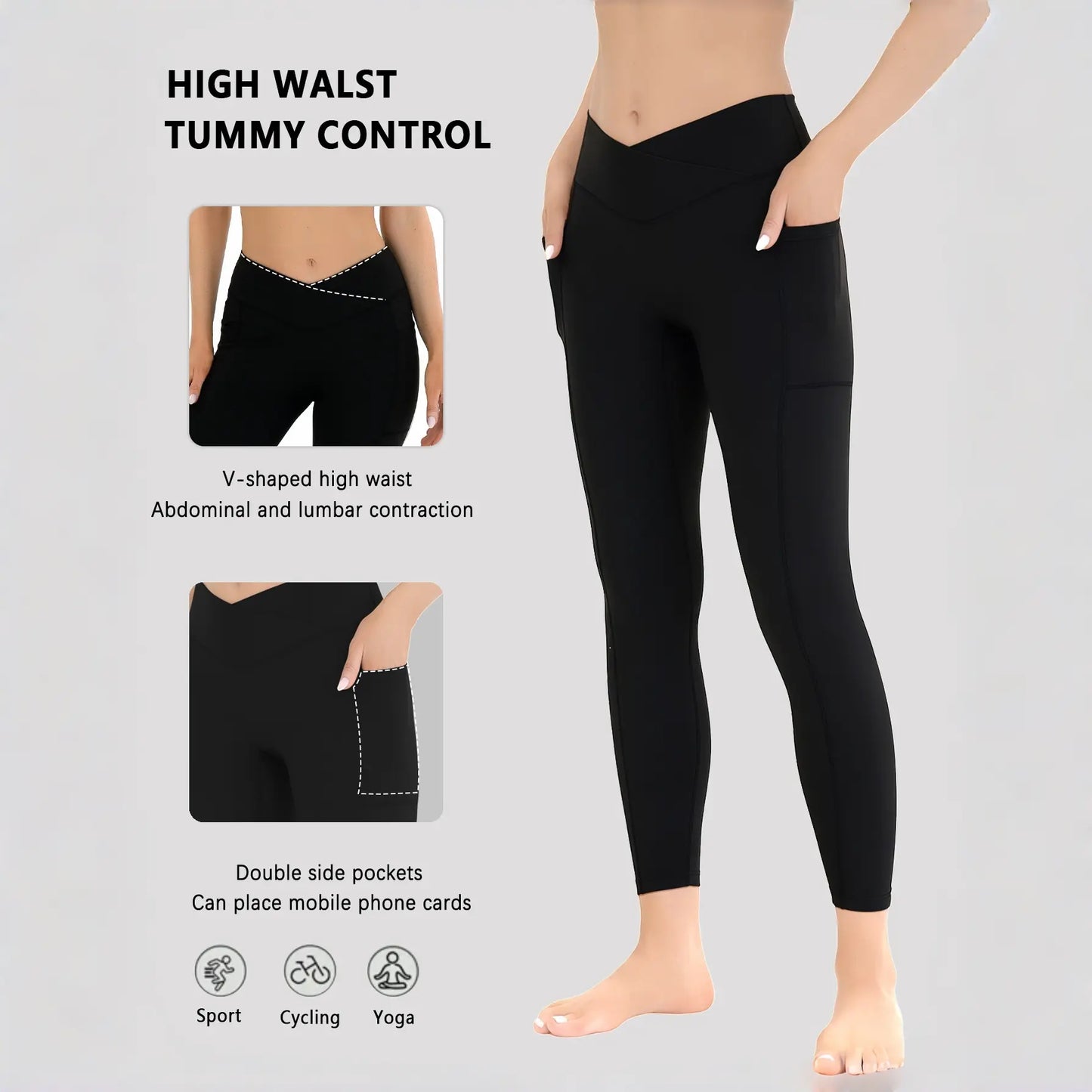 High Waist Stretchable Yoga Pants for Women - Athletic Leggings with Pockets for Yoga, Running, and Outdoor Activities