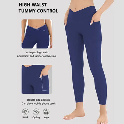 High Waist Stretchable Yoga Pants for Women - Athletic Leggings with Pockets for Yoga, Running, and Outdoor Activities